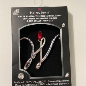 Harvey Lewis Silverplated Monogram Letter W Holiday Ornament Swarovski Crystals